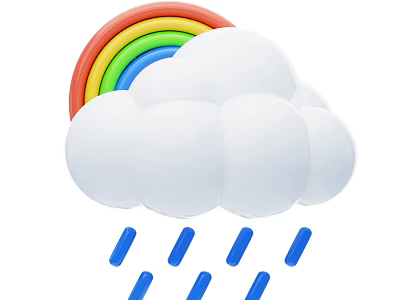 Colorful Rainbow Themed Decorative Ornament Set With White Cloud And Blue Raindrops 3d model