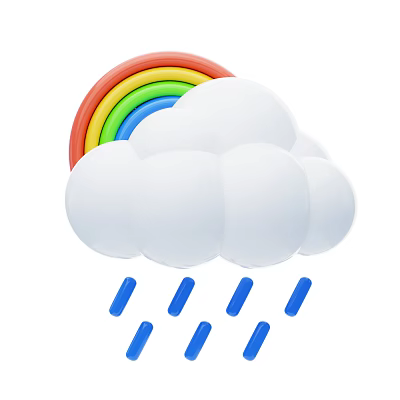 Colorful Rainbow Themed Decorative Ornament Set With White Cloud And Blue Raindrops 3d model