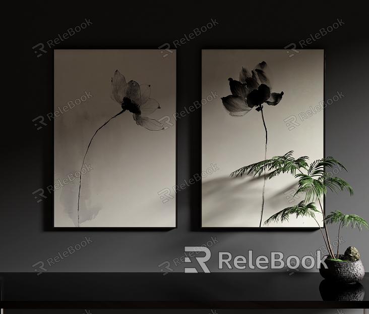 Zen Hanging Painting Combination Lotus Freehand Traditional Chinese Painting Background Wall Hanging Painting Corridor Hanging Painting model