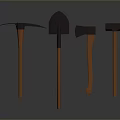 Four Different Weapons With Wooden Handles And Metal Heads On