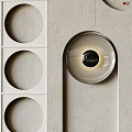 Modern Textured Wall Design With Circular Cutouts Vertical Stripes And Recessed Lights