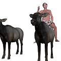 Man Riding Water Buffalo Next to Another Buffalo in Outdoor Scene
