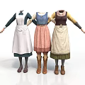 Different Style Household Aprons on Mannequins with Long Sleeve Tops Skirts and Boots