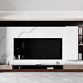 Modern TV Wall Design With White Marble Panels And Storage Cabinets 3d model