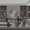 New Chinese Style Study Desk and Chair Combination Single Chair Stool Bookcase Decorative Cabinet Bay Window 3d model