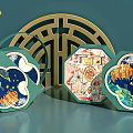 Traditional Chinese Decorative Green Boxes With Artwork And Golden Background Patterns 3d model