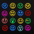 Colorful Neon Decorative Lights With Various Emoji Expressions And Bright Glow