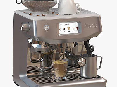 Breville Kitchen Coffee Machine Making Coffee With Cup And Beans 3d model