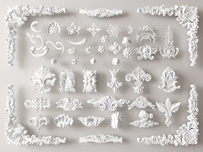 Ornate Carved Decorative Elements With Intricate Patterns Frames And Floral Motifs 3d model