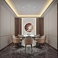 Modern Elegant Private Dining Room With Round Table Beige Chairs Marble Floor Circular Decor 3d model