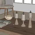Minimalist White Candle Holders On Wooden Table With Open Book And Ceramic Bowl