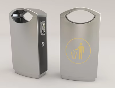 Public Outdoor Trash Cans With Silver Metal Construction Ashtray Compartment And Waste Disposal Icon 3d model