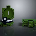 Green Military Compass Pair Open And Closed On Black Surface 3d model