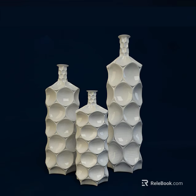 White Ceramic Vases With Honeycomb Circular Hole Pattern In Different Sizes Modern Design 3d model