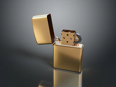 Golden Open Lighter With Metallic Finish And Reflective Surface Design 3d model