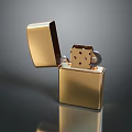 Golden Open Lighter With Metallic Finish And Reflective Surface Design 3d model