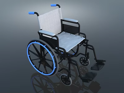 Modern Medical Wheelchair Device With Blue Wheels White Seat And Black Frame 3d model