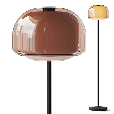 Modern Floor Lamps With Brown Transparent Shades And Black Stands 3d model