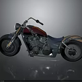 Classic Cruiser Motorcycle Featuring Red Body Blue Leather Seat And Chrome Accents