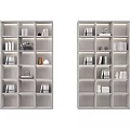 Modern Bookcase with Multiple White Compartments Holding Books and Decorative Ornaments 3d model