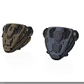 Two Tactical Mechanical Helmets Brown And Dark Gray With Detailed Surface And Tech Inspired Structure