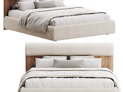 Modern Double Bed With Upholstered Headboard Plush Pillows And Soft Bedding 3d model