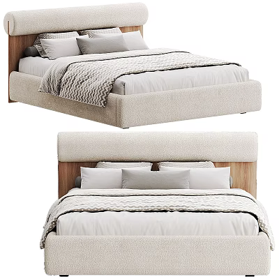 Modern Double Bed With Upholstered Headboard Plush Pillows And Soft Bedding 3d model