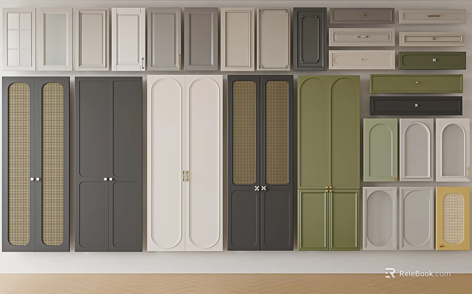 Various Colored Cabinet Doors With Different Designs For Home Interior Use 3d model 