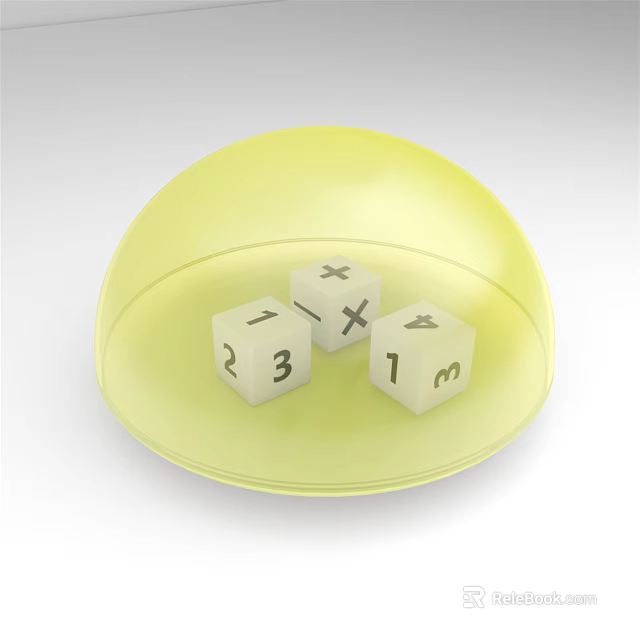 Tabletop Board Game Entertainment Featuring Yellow Hemisphere Cover and Three Dice 3d model