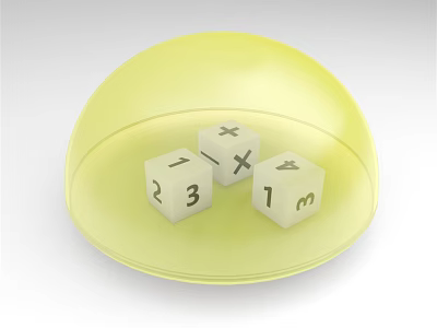 Tabletop Board Game Entertainment Featuring Yellow Hemisphere Cover and Three Dice 3d model