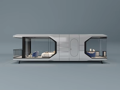 Modern Guesthouse Building With Large Glass Walls Open Space Interior Bed And Sofa 3d model