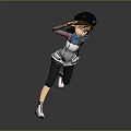 Young Girl Wearing Black Cap Running With White Vest Blue Scarf Black Pants White Shoes