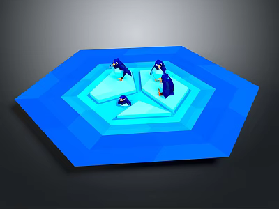 Unique Modern Blue Octagonal Furniture With Nested Hexagons And Penguin Decorations 3d model