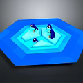 Unique Modern Blue Octagonal Furniture With Nested Hexagons And Penguin Decorations
