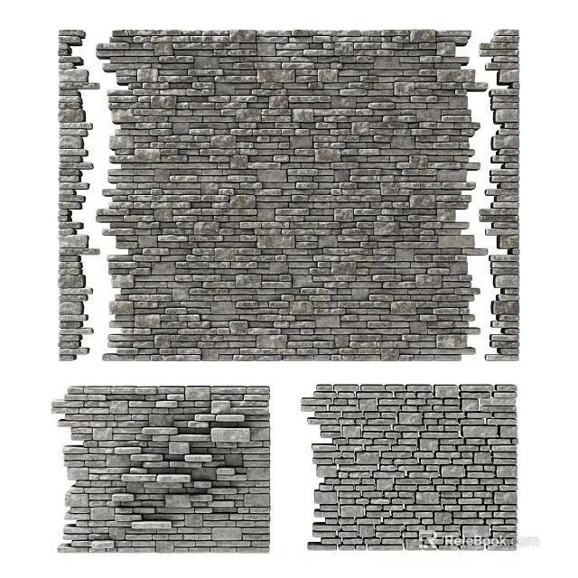 Building Exterior Wall Design With Various Natural Stone Textures And Patterns 3d model