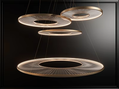 Modern Circular Pendant Lights with Golden Frames and Transparent Shades for Contemporary Interior Lighting 3d model