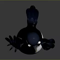 Cartoon Black And White Bird With Large Eyes Standing On Gray Background