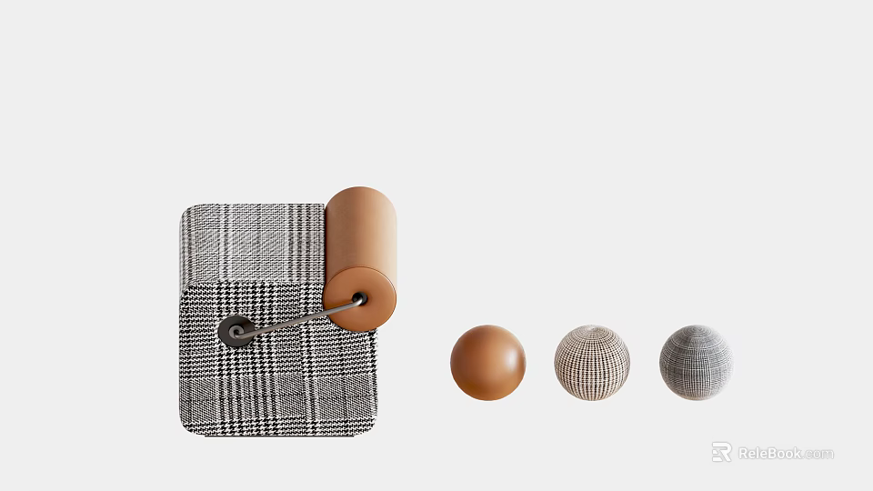 Modern Plaid Sofa Bench With Brown Cylindrical Accent And Textured Decorative Balls 3d model 
