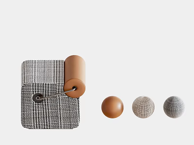 Modern Plaid Sofa Bench With Brown Cylindrical Accent And Textured Decorative Balls 3d model