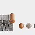 Modern Plaid Sofa Bench With Brown Cylindrical Accent And Textured Decorative Balls