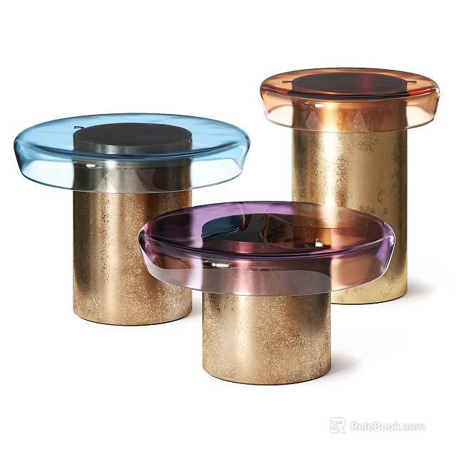 Modern Contemporary Coffee Tables With Colored Glass Tops And Metallic Cylindrical Bases 3d model 