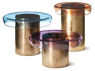 Modern Contemporary Coffee Tables With Colored Glass Tops And Metallic Cylindrical Bases 3d model