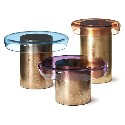 Modern Contemporary Coffee Tables With Colored Glass Tops And Metallic Cylindrical Bases 3d model