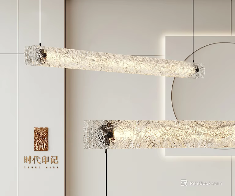 Elegant Modern Textured Glass Long Pendant Light Pair Interior With Hanging Design And Warm Glow 3d model 