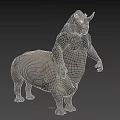 Artistic Standing Rhino Figure With Intricate Tattoo Patterns On Muscular Body