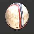 Vintage White Racing Helmet With Red Blue Stripes Worn Finish Front Vent Holes Black Lining