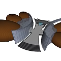 3D Architectural Structure Design With Dome Shaped Brown Elements And Gray Curved Passages