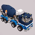 Blue Concrete Mixer Truck Construction Vehicle With White Cab Mixing Drum And Yellow Logo
