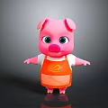 Cute Pink Cartoon Pig Wearing White Shirt And Orange Apron Standing On Dark Background