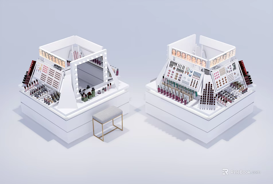 Modern Perfume Cosmetics Display Counters Featuring Product Shelves And Retail Design 3d model 